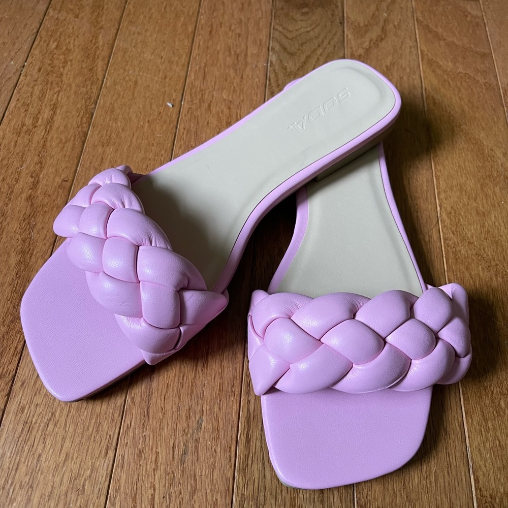 SODA BALL WOMEN'S OPEN TOE SQUARE TOE BRAIDED FLAT SLIDE SANDAL SZ 9